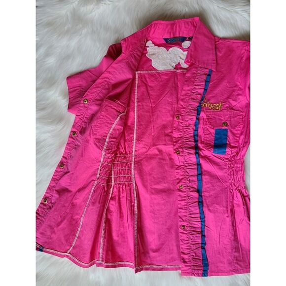 COOGI|Pink Ruffled Snap Button Short Sleeve Top, MEDIUM - Picture 5 of 11